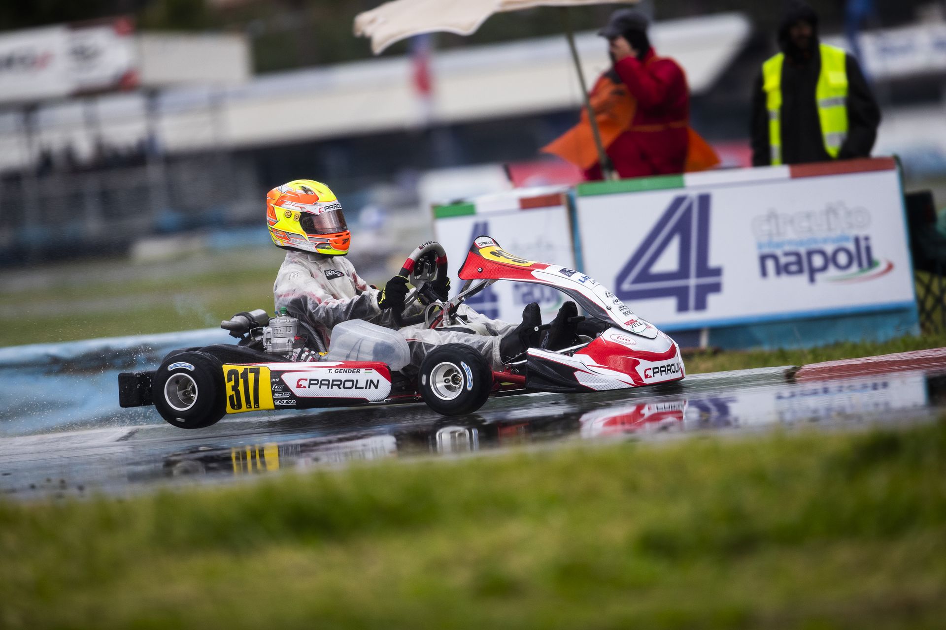 Tamas Gender Junior competes in the wet race